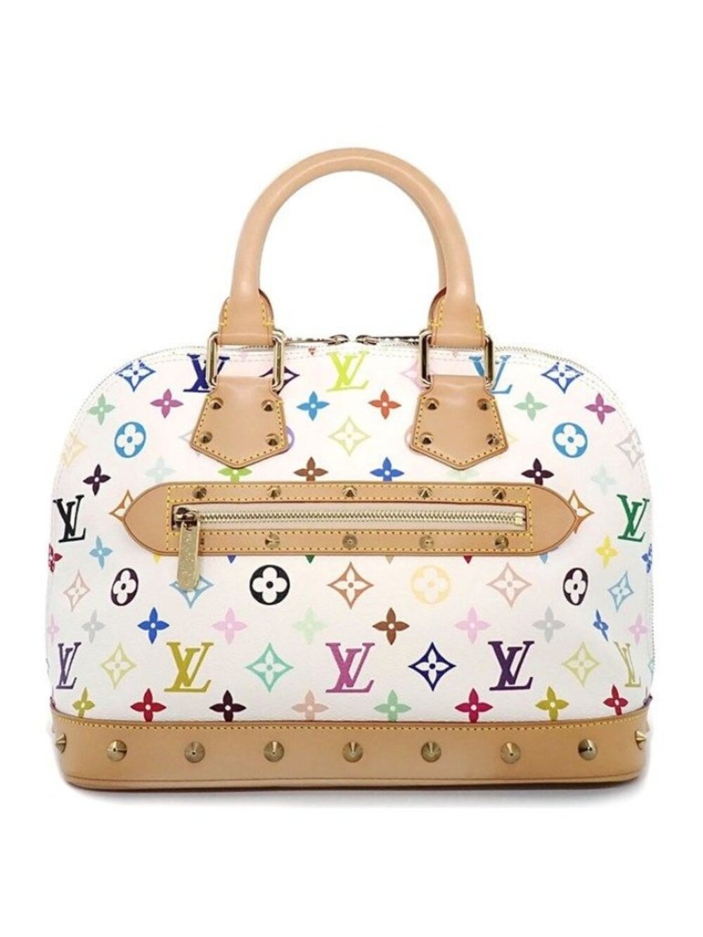 Louis Vuitton Handbag Alma PM Blanc Monogram Multicolor Leather Gold